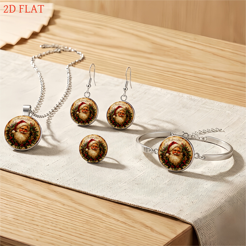 5pcs Christmas Santa Claus Themed Jewelry Set, Gift